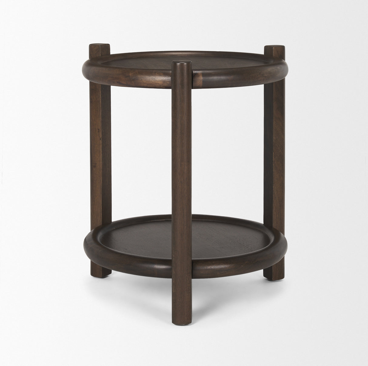 Romi Dark Brown Wood w/ Bottom Shelf Round Accent Table from Mercana - Luna Furniture