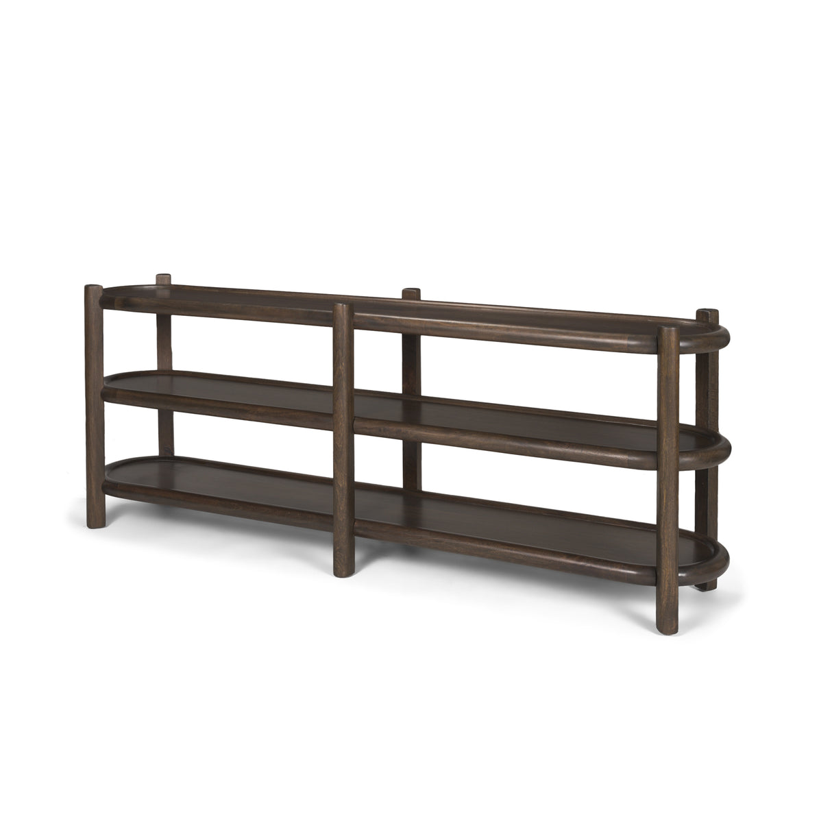 Romi Dark Brown Wood w/ 3 Shelves Oval Console Table from Mercana - Luna Furniture