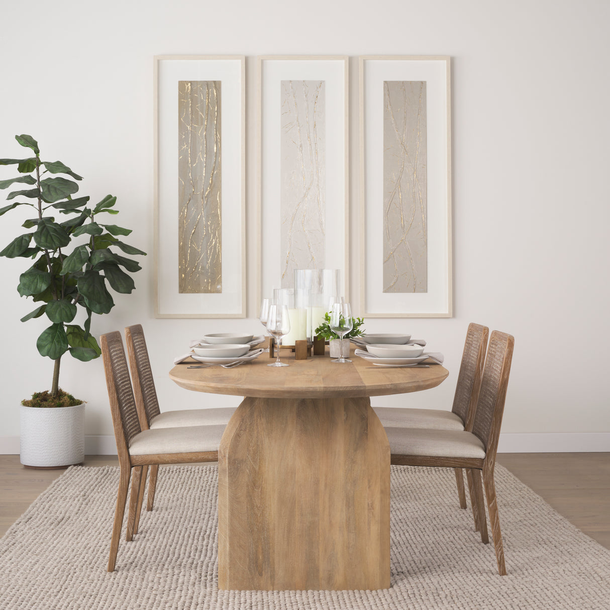 Clara Light Brown Wood W/ Cream Fabric Seat and Cane Back Armless Dining Chair, Set of 2 from Mercana - Luna Furniture