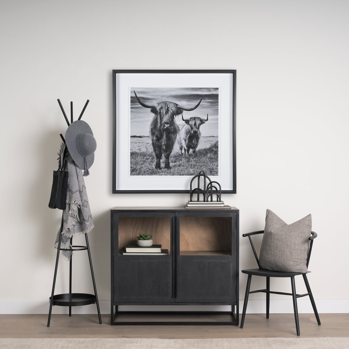 Everett Matte Black Metal w/ Two Metal Shelves Coat Rack from Mercana - Luna Furniture