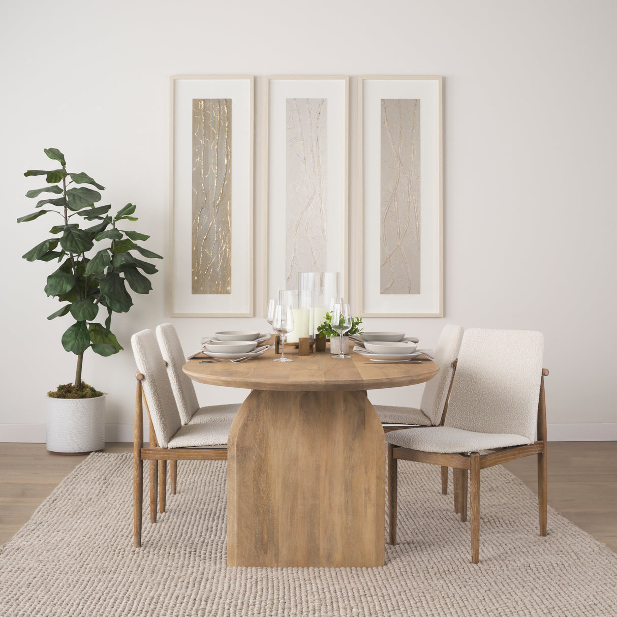 Cavett Cream Boucle Upholstered Seat W/Light Brown Wood Frame Dining Chair, Set of 2 from Mercana - Luna Furniture