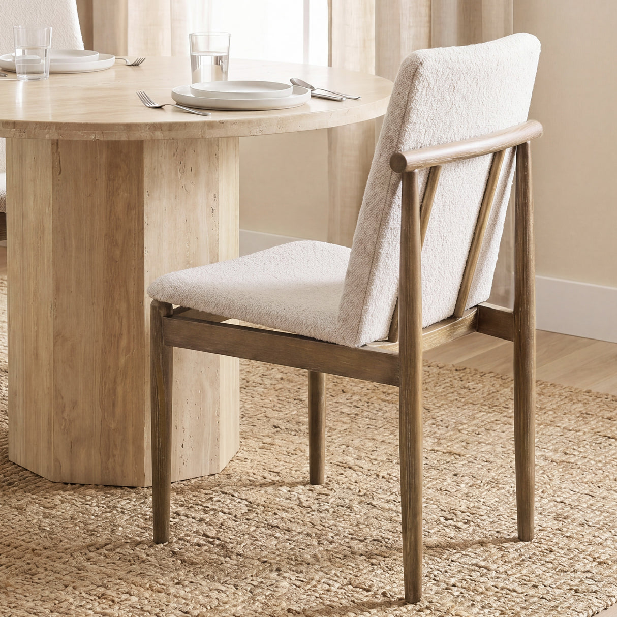 Cavett Cream Boucle Upholstered Seat W/Light Brown Wood Frame Dining Chair, Set of 2 from Mercana - Luna Furniture