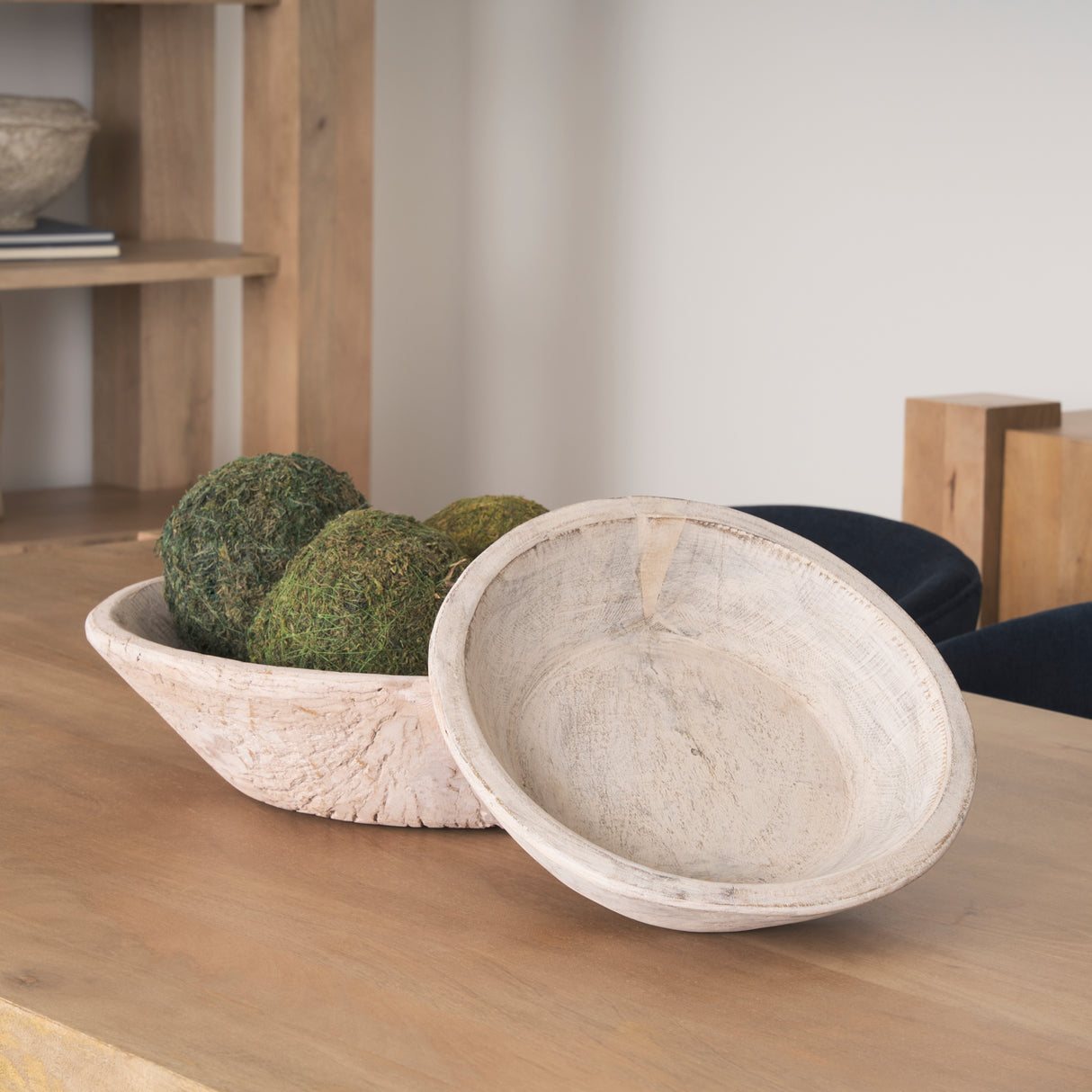 Nikita Set of 2 Large Light-Wash Reclaimed Wood Bowls from Mercana - Luna Furniture