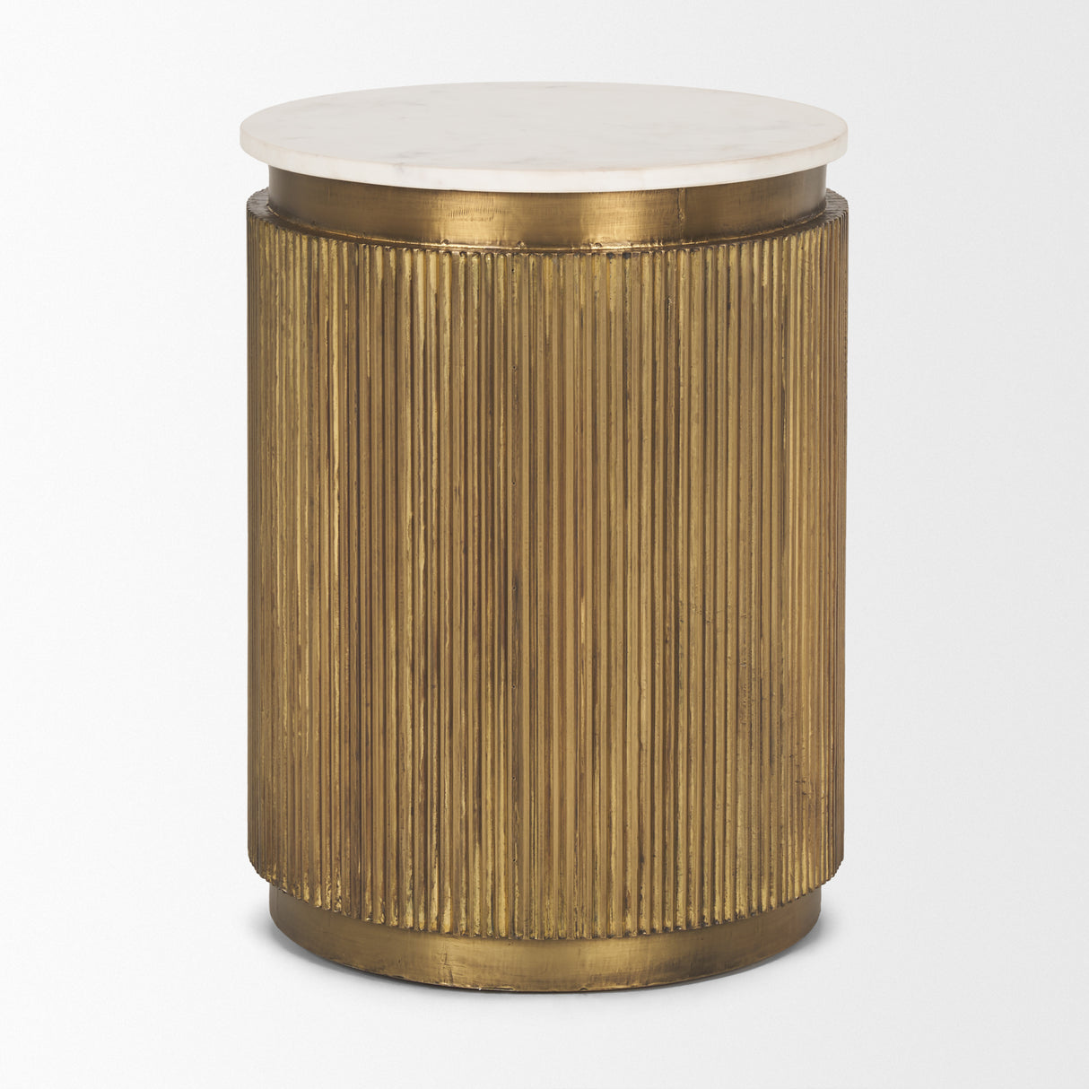 Satima White Marble w/ Gold Metal Round Fluted Accent Table from Mercana - Luna Furniture