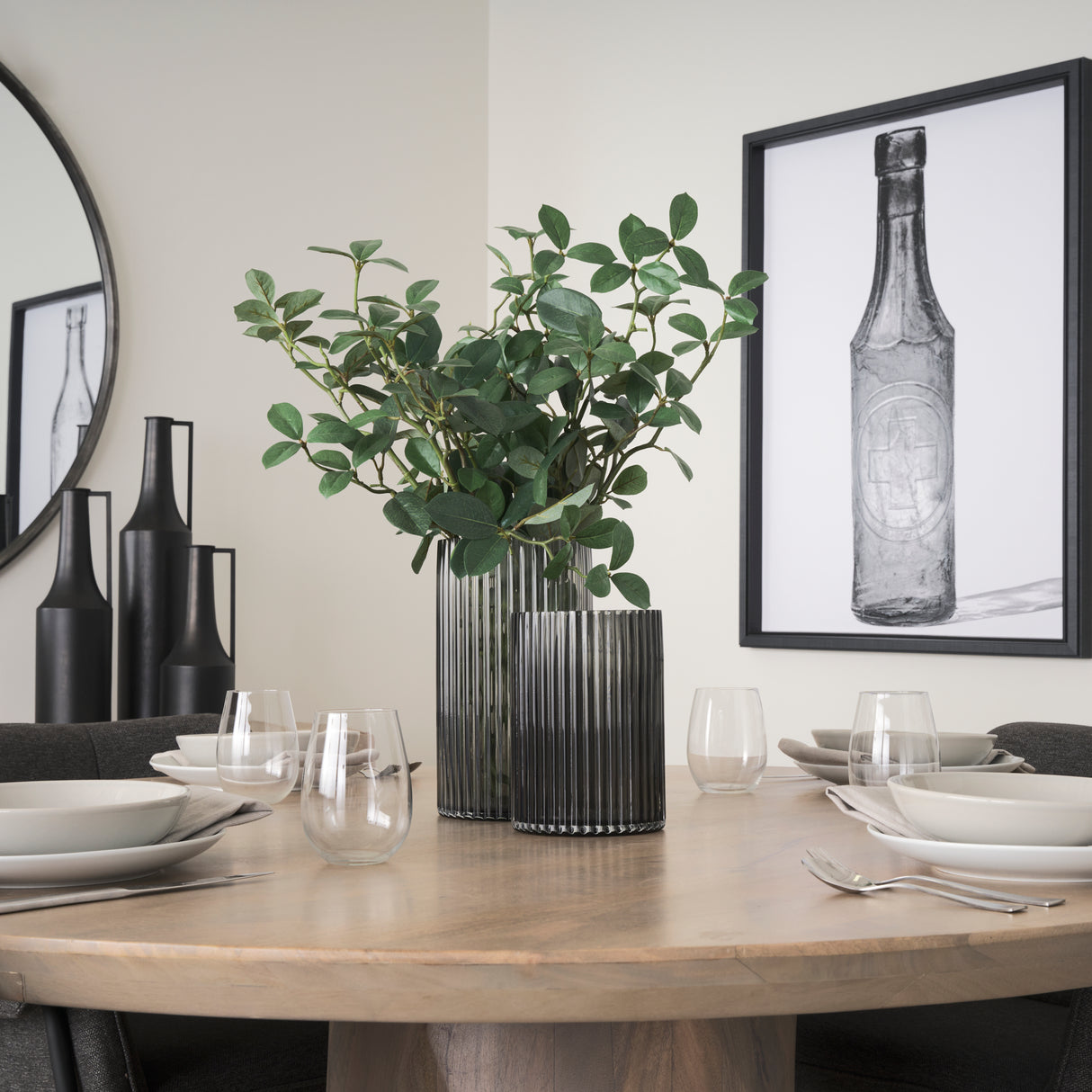 Dawn 8" Ribbed Smoke Gray Glass Vase from Mercana - Luna Furniture