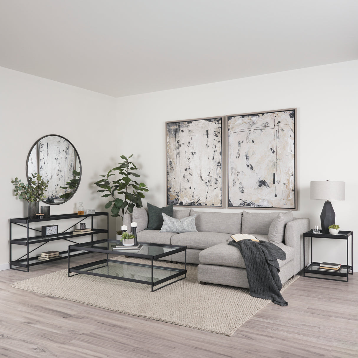 Trey 56"L x 32"W x 17"H Black Metal W/Glass Coffee Table from Mercana - Luna Furniture
