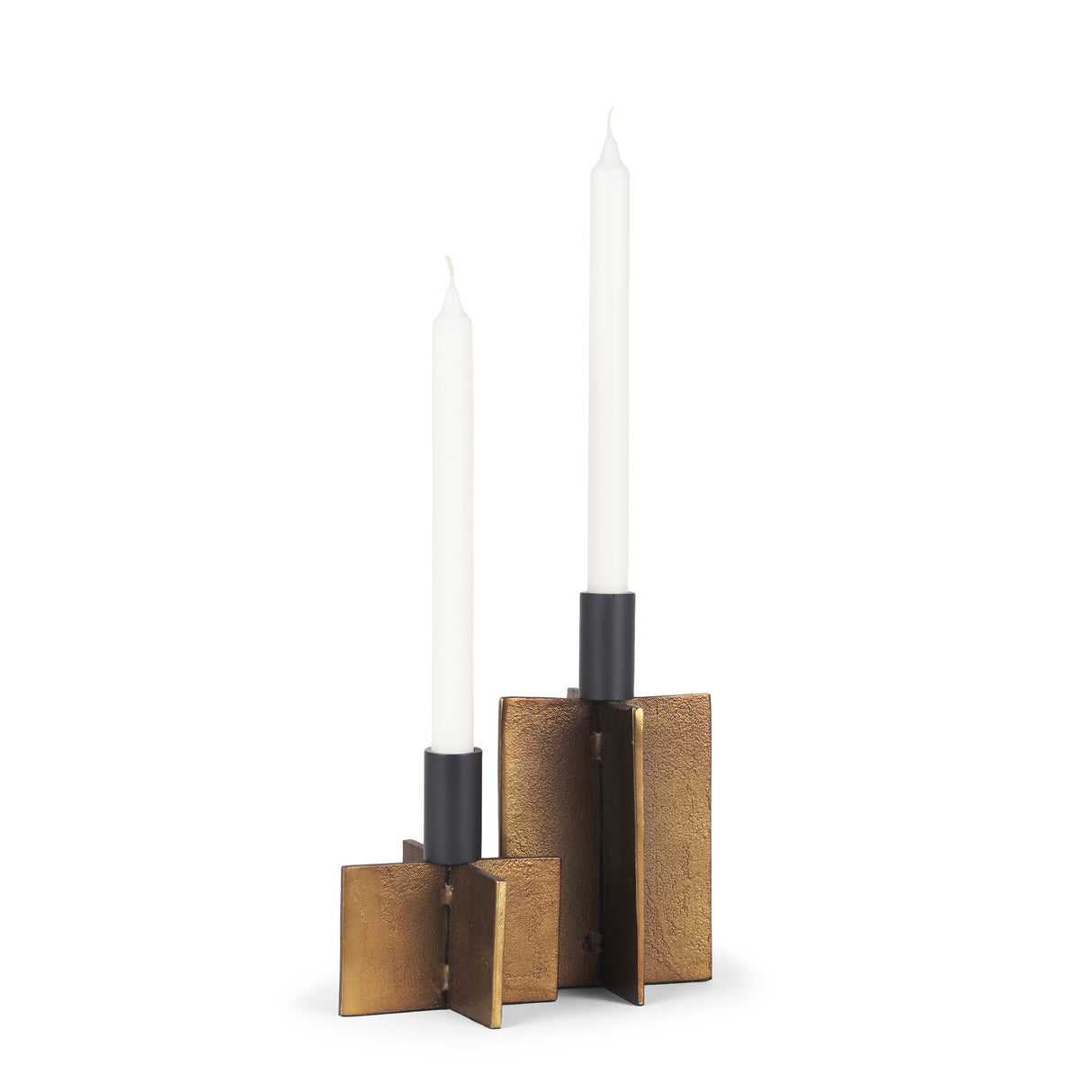 Pia Antiqued Gold w/ Black Metal Taper Candleholder (Set of 2) from Mercana - Luna Furniture
