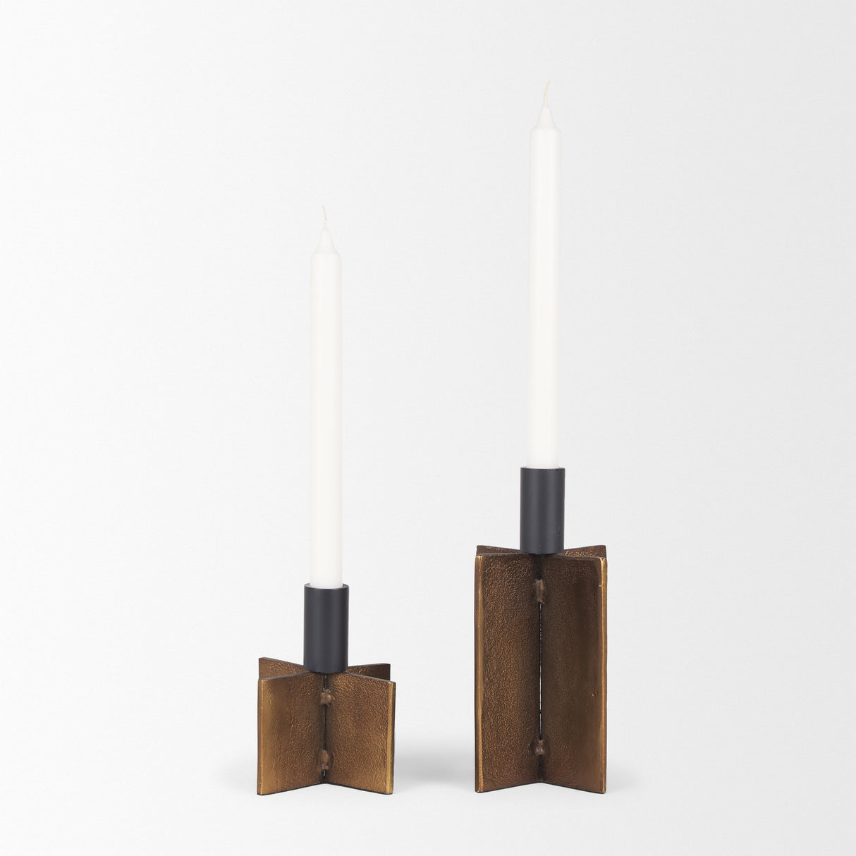 Pia Antiqued Gold w/ Black Metal Taper Candleholder (Set of 2) from Mercana - Luna Furniture