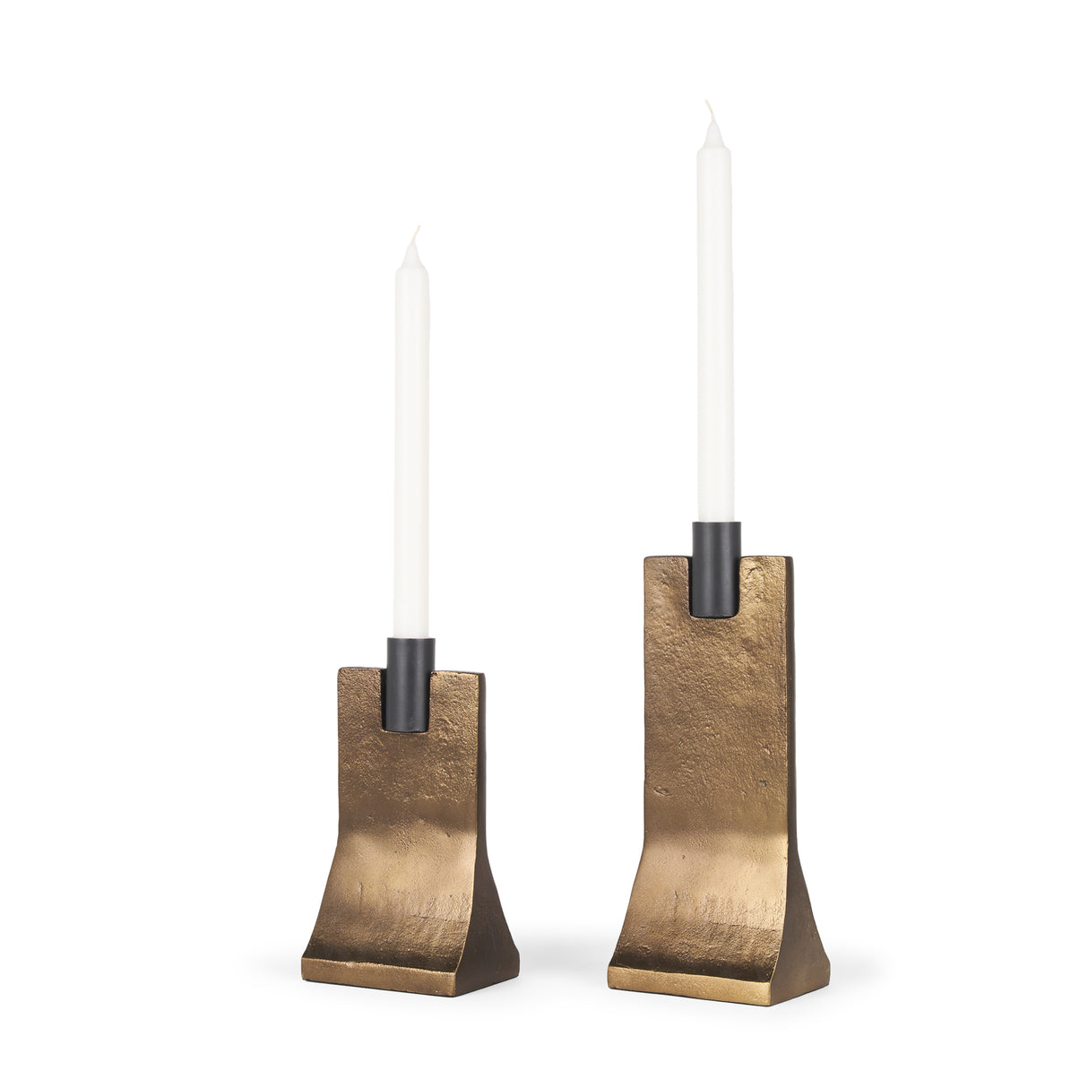 Polli Antiqued Gold w/ Matte Black Metal Taper Candleholders (Set of 2) from Mercana - Luna Furniture