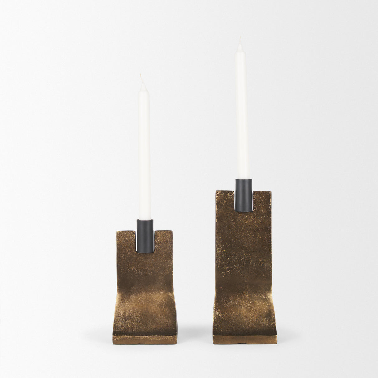 Polli Antiqued Gold w/ Matte Black Metal Taper Candleholders (Set of 2) from Mercana - Luna Furniture