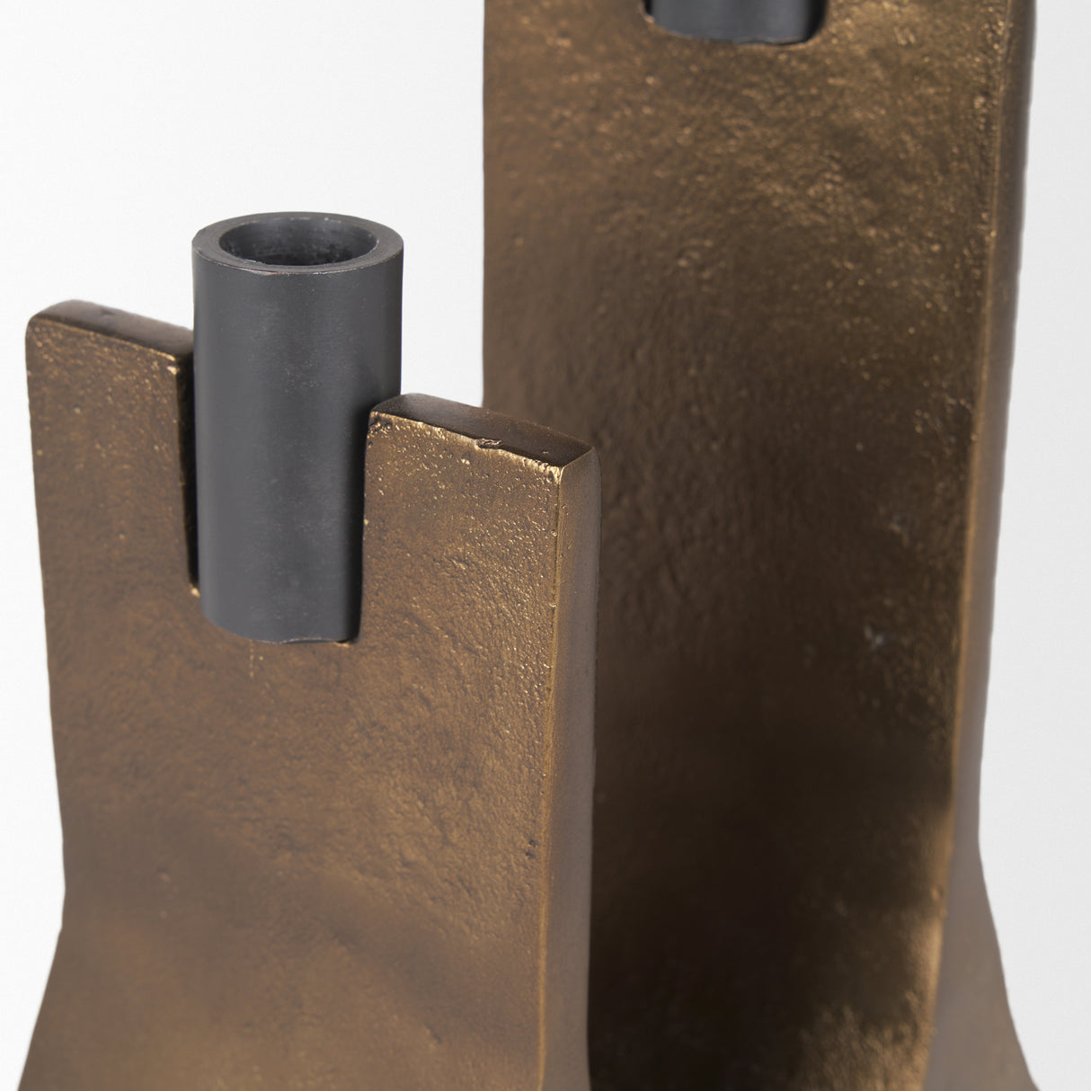 Polli Antiqued Gold w/ Matte Black Metal Taper Candleholders (Set of 2) from Mercana - Luna Furniture