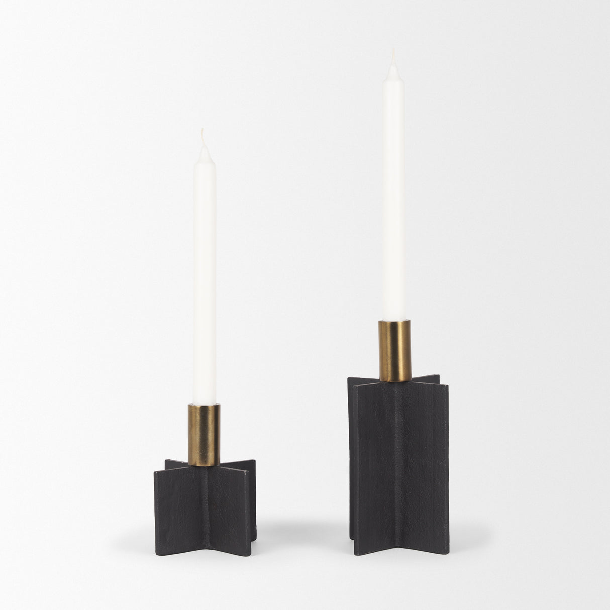 Pia Matte Black w/ Brushed Gold Metal Taper Candleholder (Set of 2) from Mercana - Luna Furniture