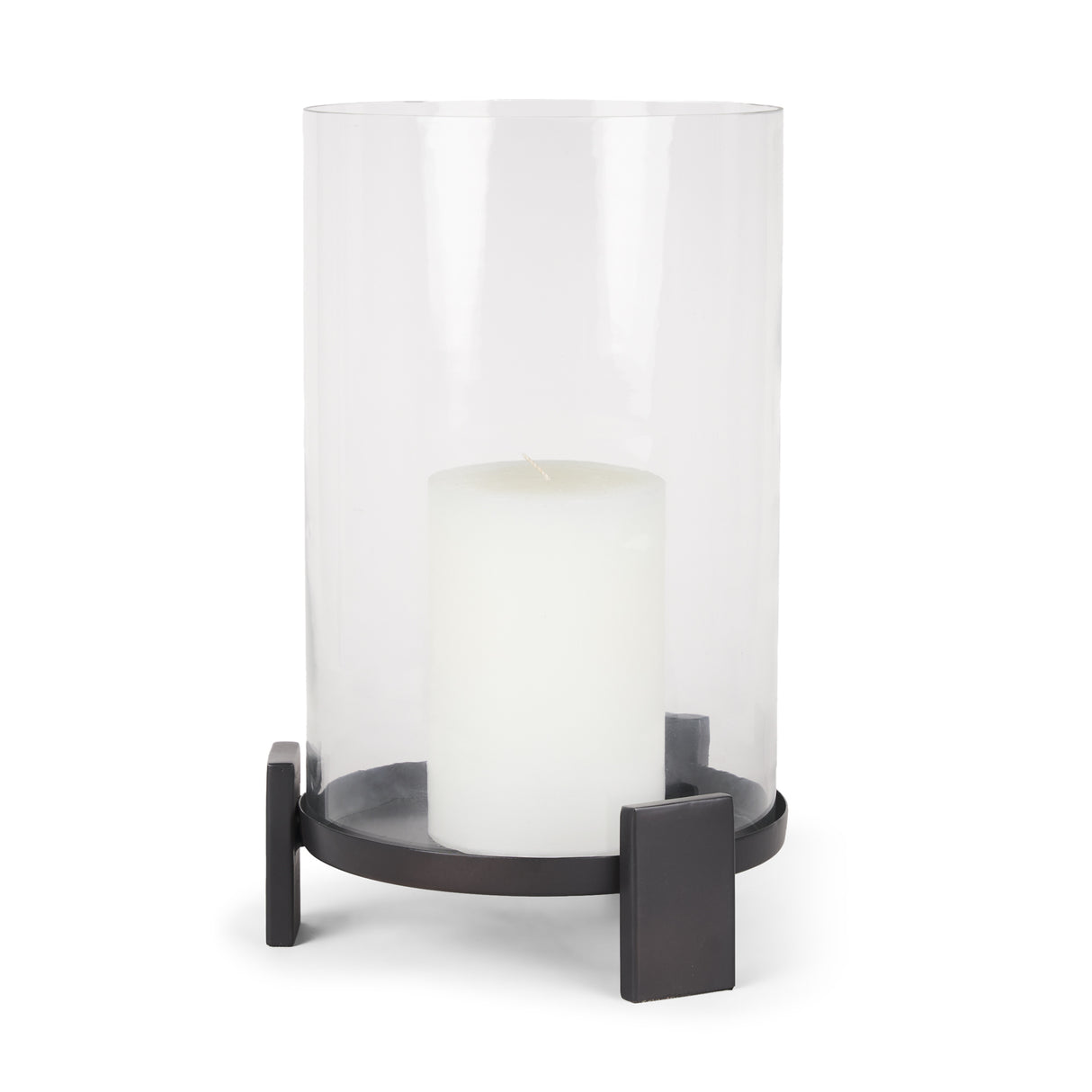 Price Large Matte Black-Brown Metal w/ Glass Hurricane Candle Holder from Mercana - Luna Furniture
