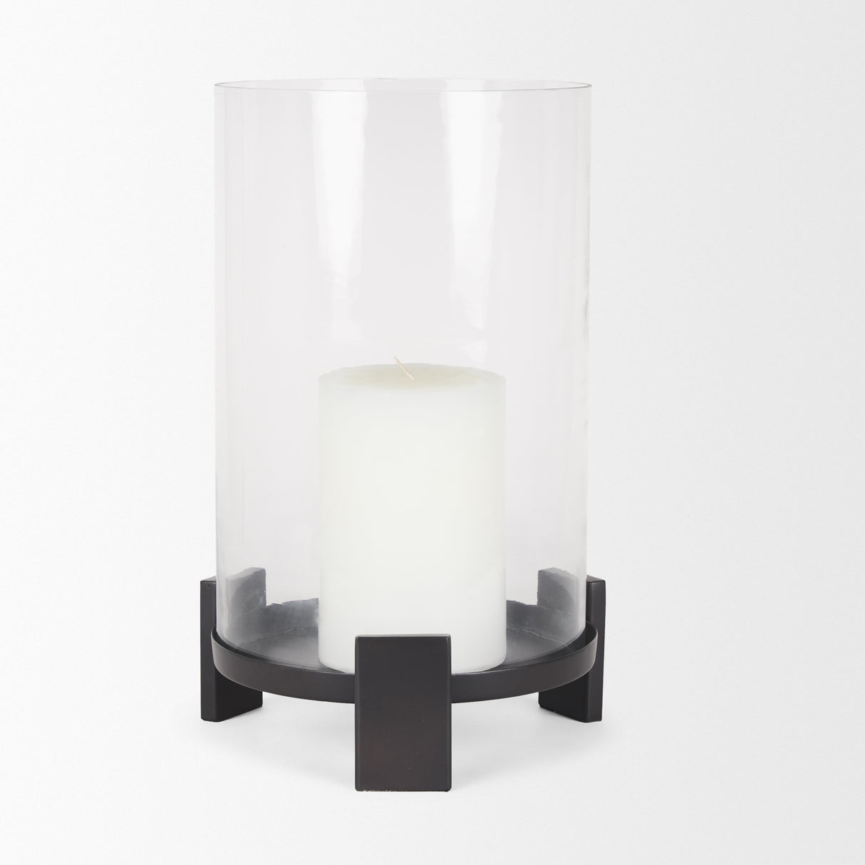 Price Large Matte Black-Brown Metal w/ Glass Hurricane Candle Holder from Mercana - Luna Furniture