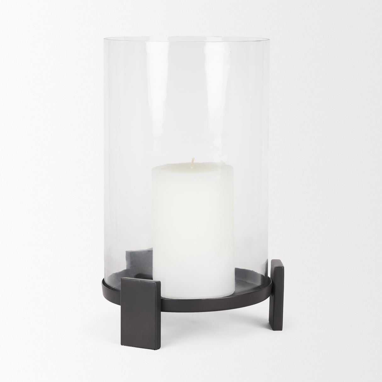 Price Large Matte Black-Brown Metal w/ Glass Hurricane Candle Holder from Mercana - Luna Furniture
