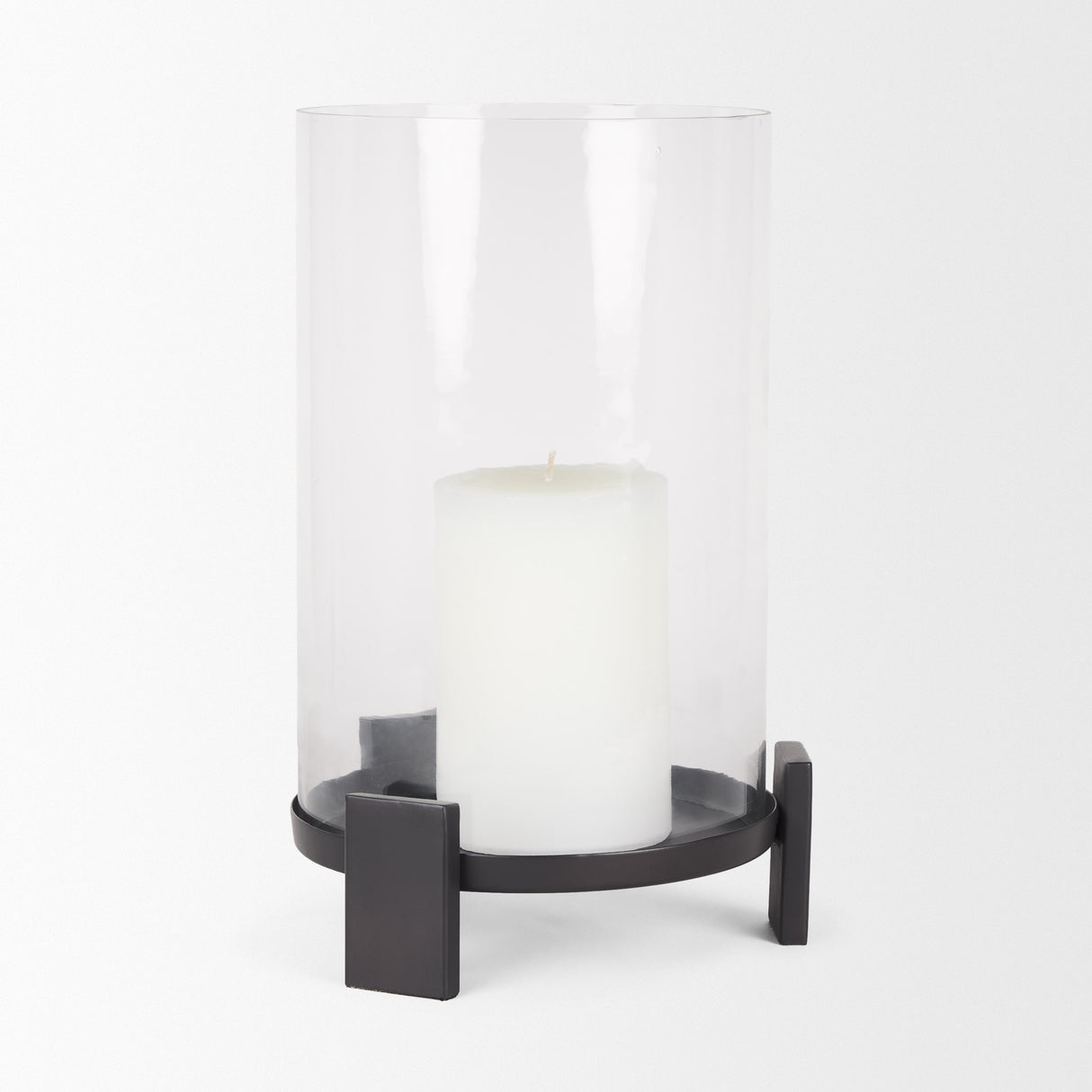 Price Large Matte Black-Brown Metal w/ Glass Hurricane Candle Holder from Mercana - Luna Furniture