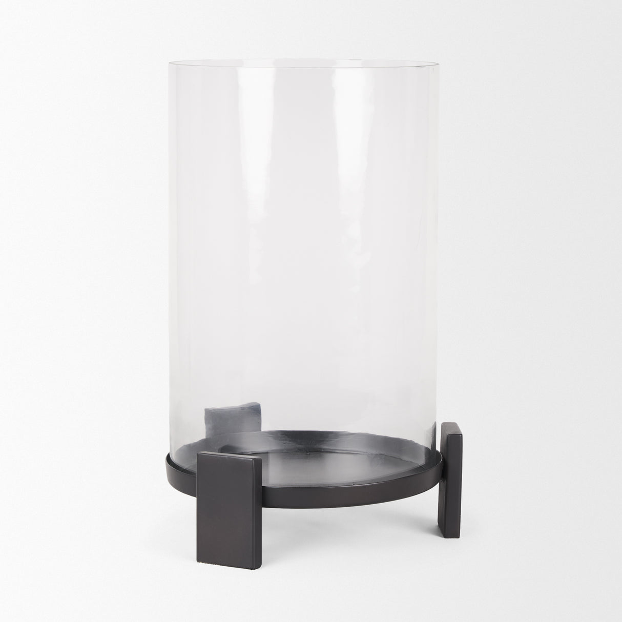 Price Large Matte Black-Brown Metal w/ Glass Hurricane Candle Holder from Mercana - Luna Furniture