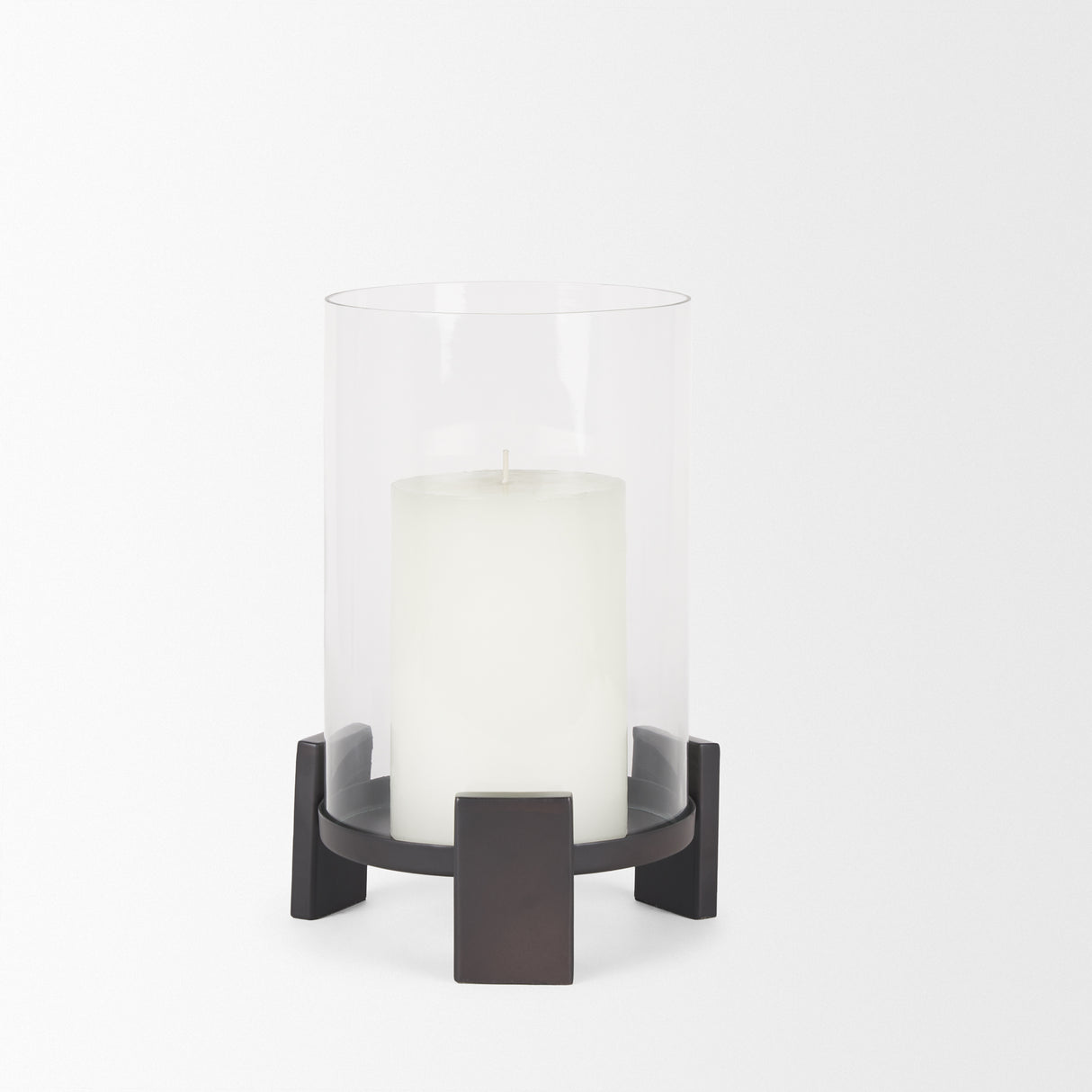 Price Small Matte Black-Brown Metal w/ Glass Hurricane Candle Holder from Mercana - Luna Furniture