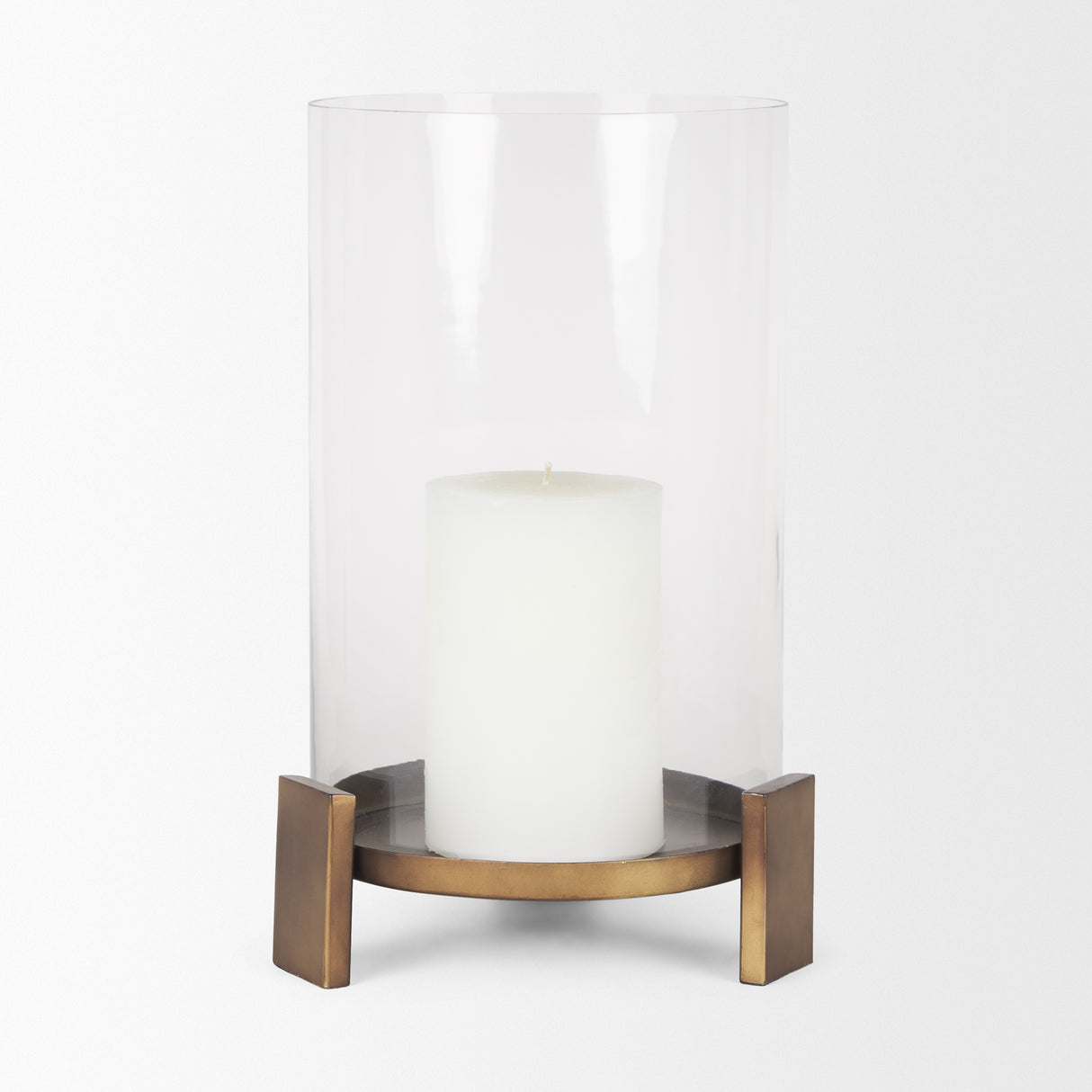 Price Large Antiqued Gold Metal w/ Glass Hurricane Candle Holder from Mercana - Luna Furniture