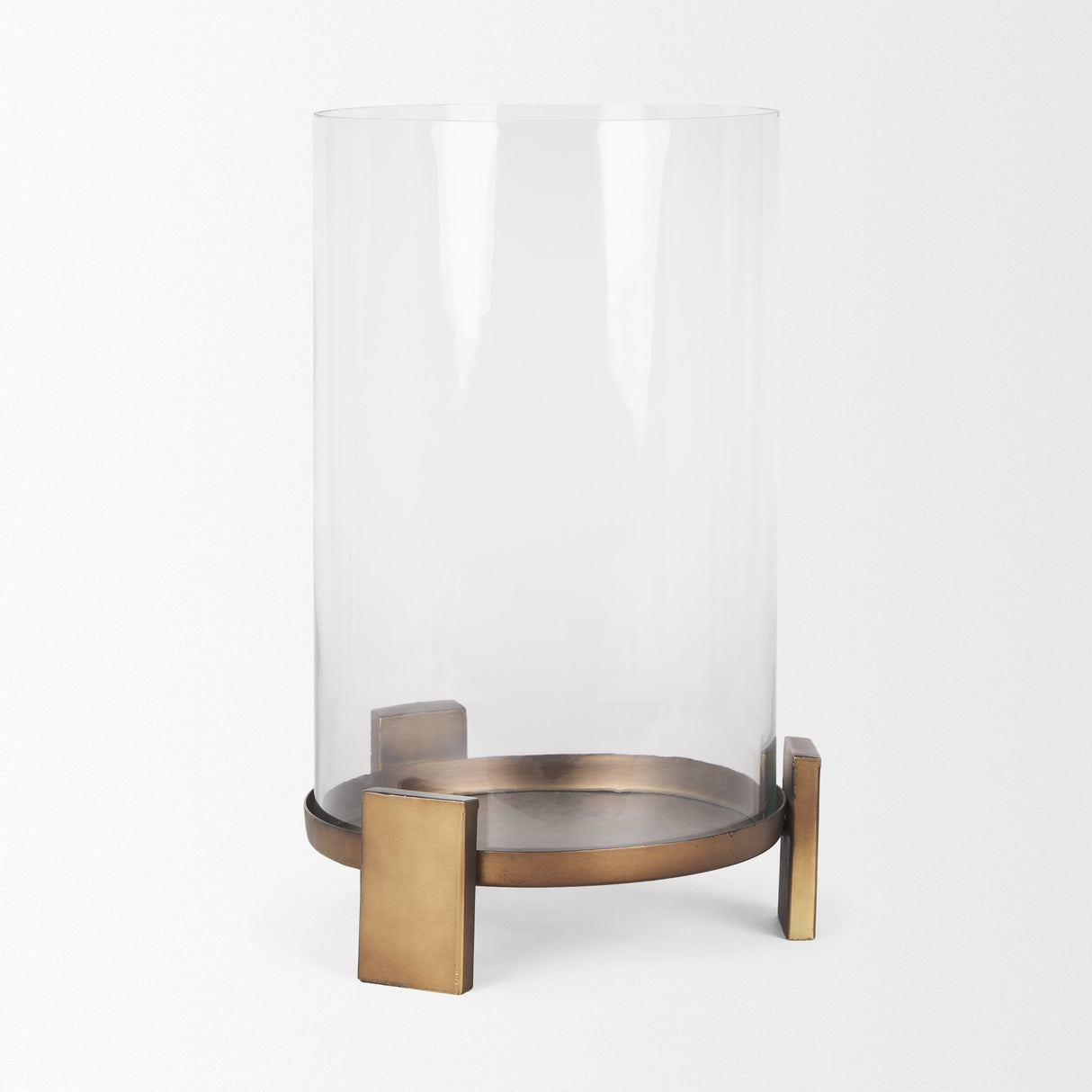 Price Large Antiqued Gold Metal w/ Glass Hurricane Candle Holder from Mercana - Luna Furniture
