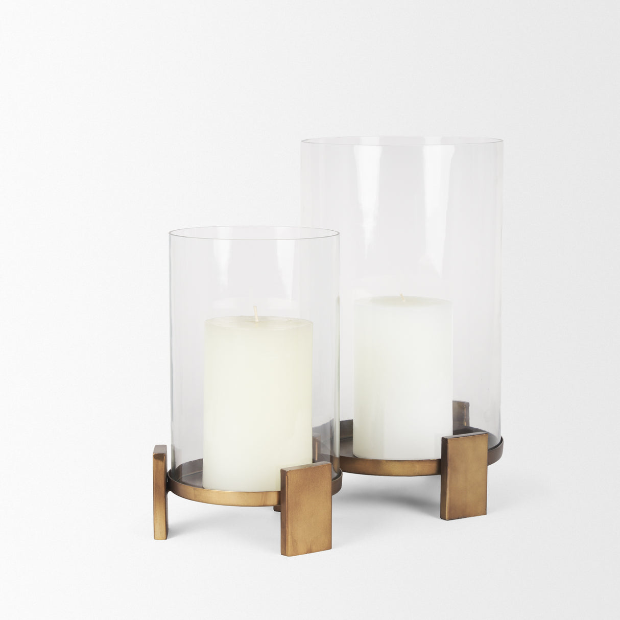 Price Large Antiqued Gold Metal w/ Glass Hurricane Candle Holder from Mercana - Luna Furniture