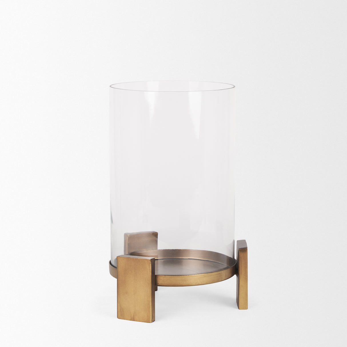 Price Small Antiqued Gold Metal w/ Glass Hurricane Candle Holder from Mercana - Luna Furniture