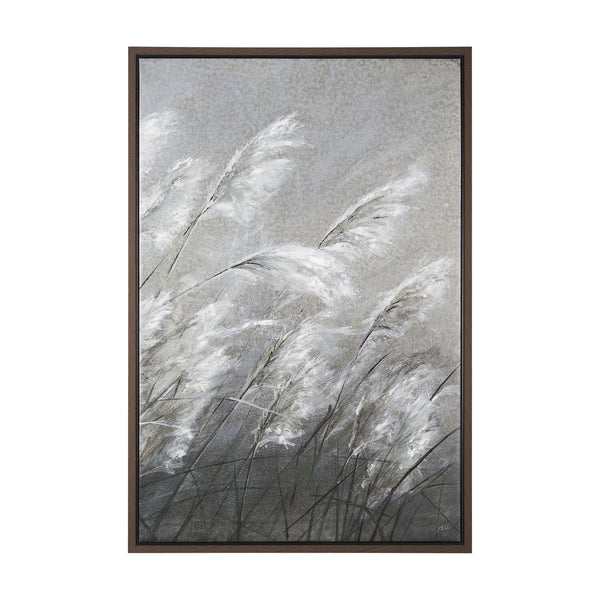Pampas Grass Breeze II by Mercana Studio a Hand Embellished Textured Framed Canvas