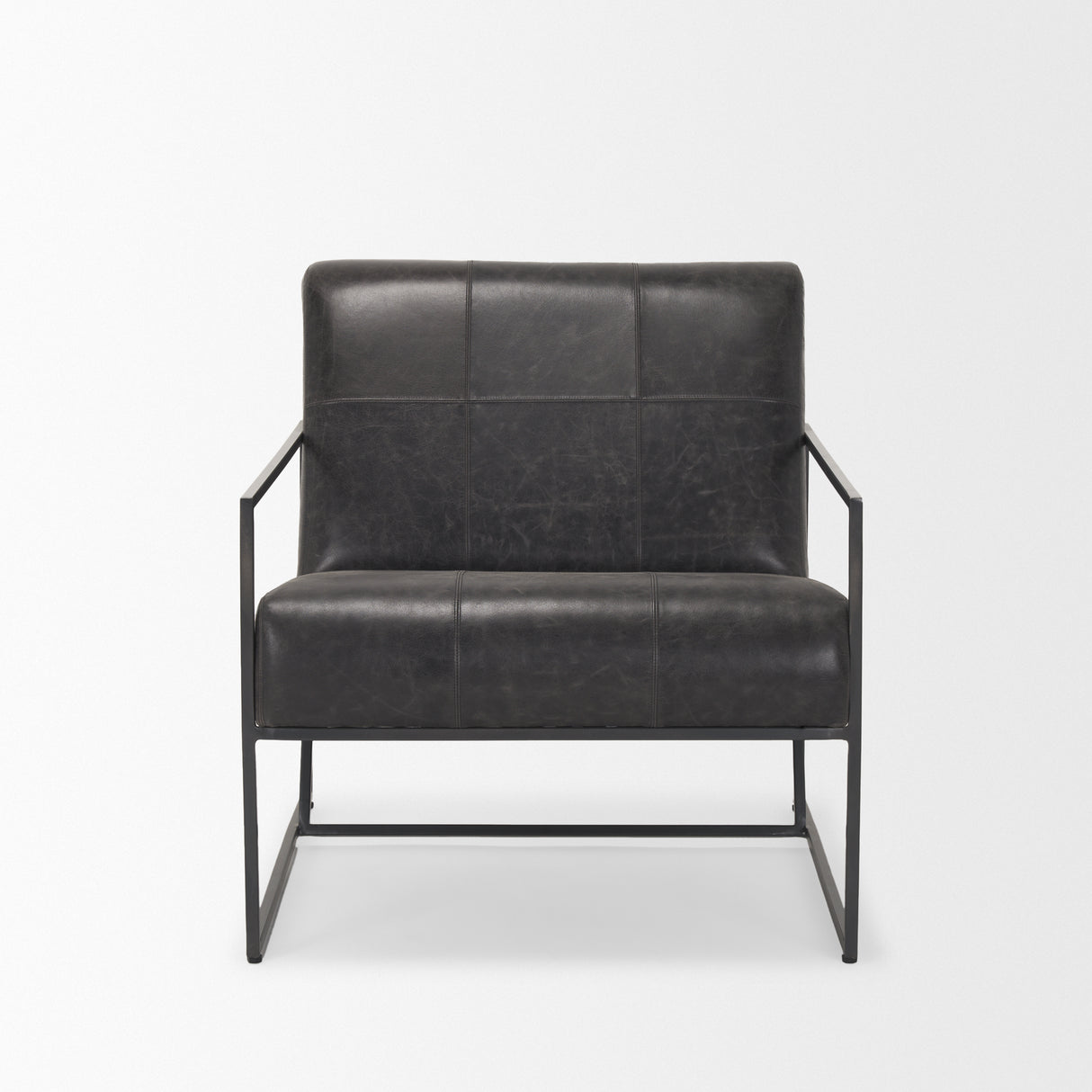 Stratton Gunmetal w/ Genuine Aged Black Leather Upholstered Accent Chair from Mercana - Luna Furniture