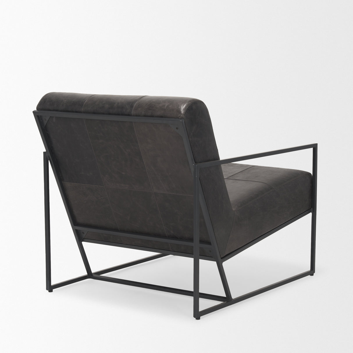 Stratton Gunmetal w/ Genuine Aged Black Leather Upholstered Accent Chair from Mercana - Luna Furniture