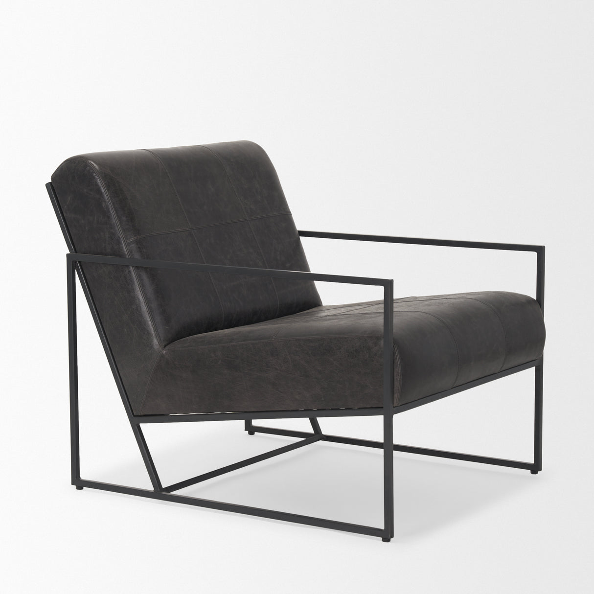 Stratton Gunmetal w/ Genuine Aged Black Leather Upholstered Accent Chair from Mercana - Luna Furniture