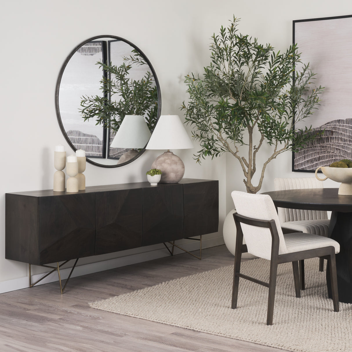 Darwin 80x17.5 Brown Solid Wood Gold Metal Base 4 Cabinet Door Sideboard from Mercana - Luna Furniture