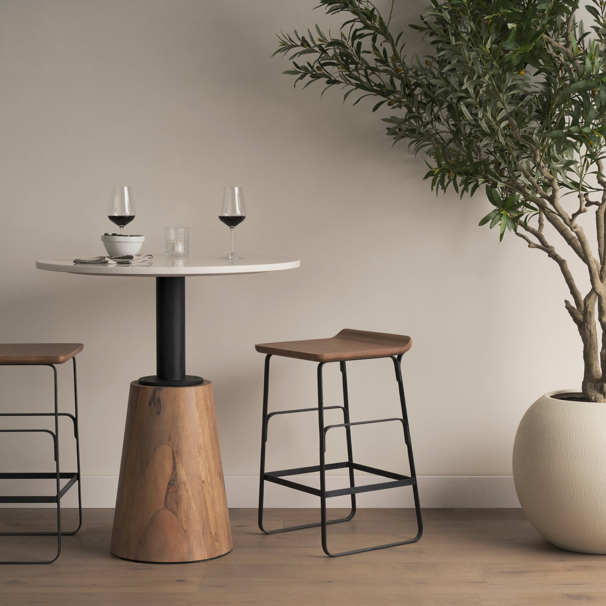 Conan 25" Seat Height Brown Wood Seat Black Metal Frame Counter Stool from Mercana - Luna Furniture