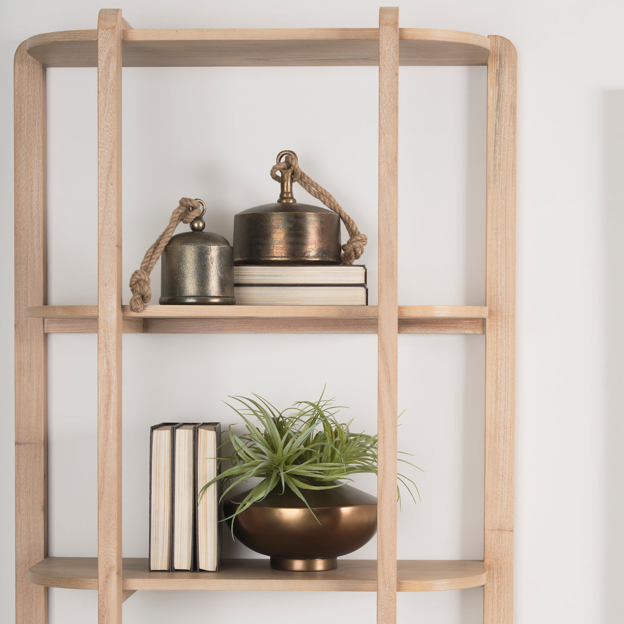 Taylin Light Brown Solid Wood Open Bookshelf from Mercana - Luna Furniture