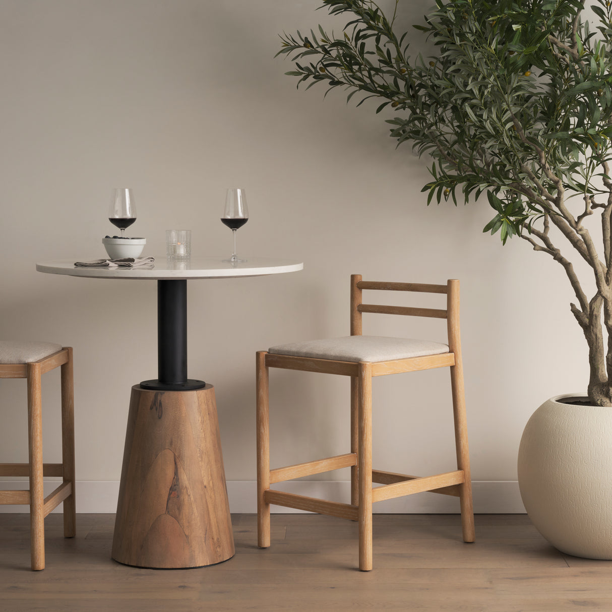 Sam Counter Stool W/ Light Brown Wood Frame and Beige Upholstered Seat from Mercana - Luna Furniture