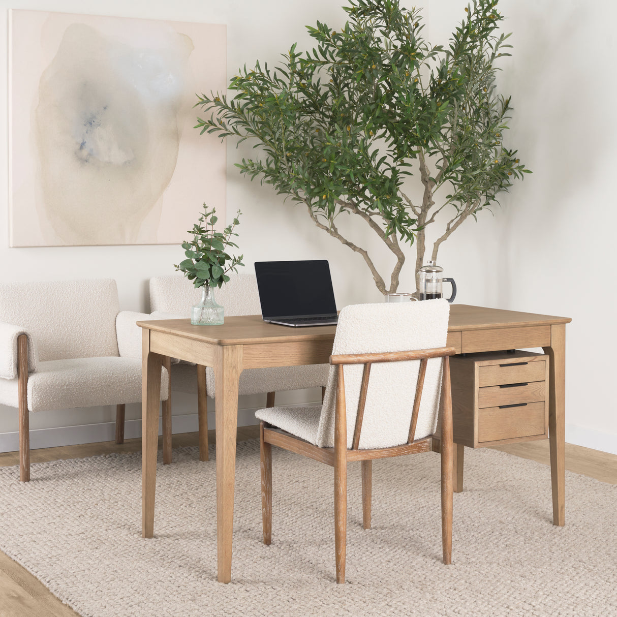 Cavett Cream Boucle Upholstered Seat W/Light Brown Wood Frame Dining Chair, Set of 2 from Mercana - Luna Furniture