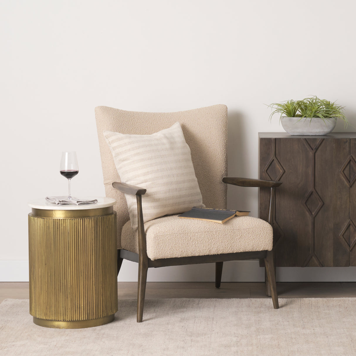 Satima White Marble w/ Gold Metal Round Fluted Accent Table from Mercana - Luna Furniture