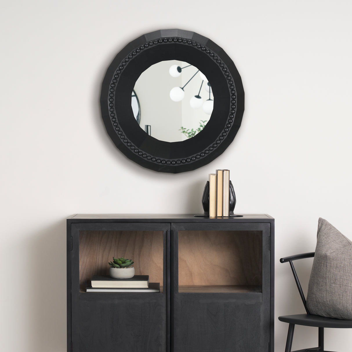 Ranela Black Beaded Wooden Wall Mirror from Mercana - Luna Furniture