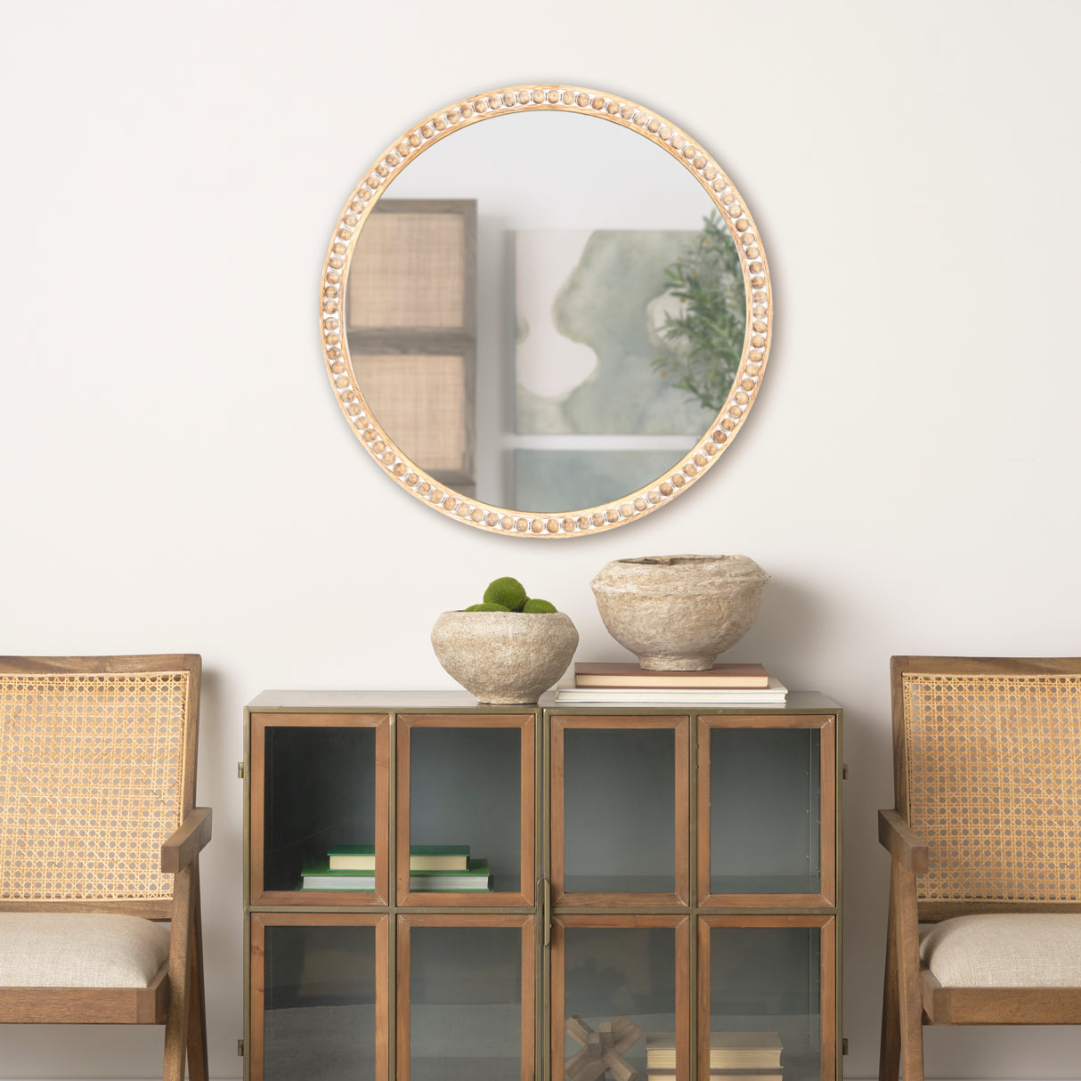 Roan Light Brown Wood Beaded Wall Mirror from Mercana - Luna Furniture