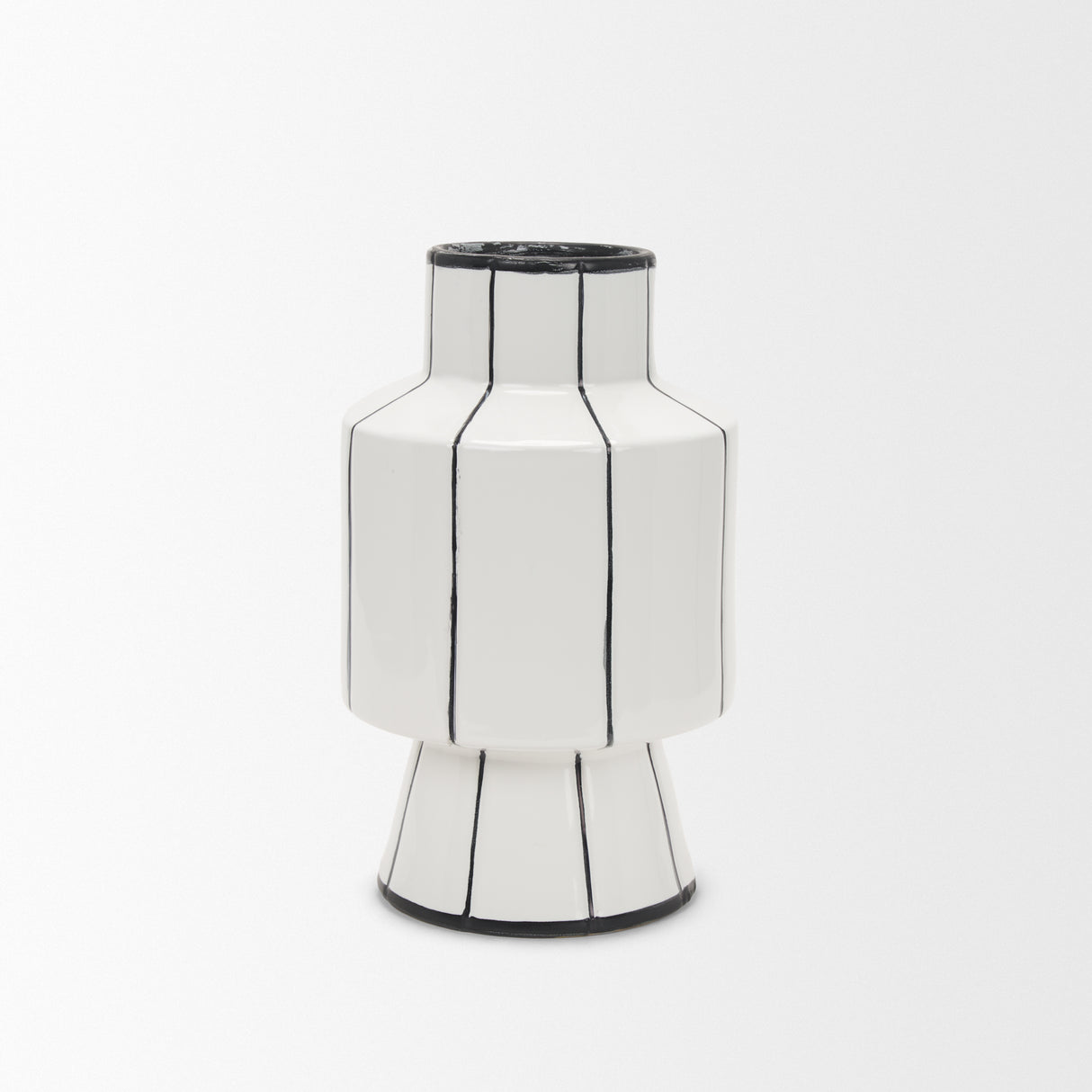 Dinah Small White w/ Black Stripes Ceramic Vase from Mercana - Luna Furniture