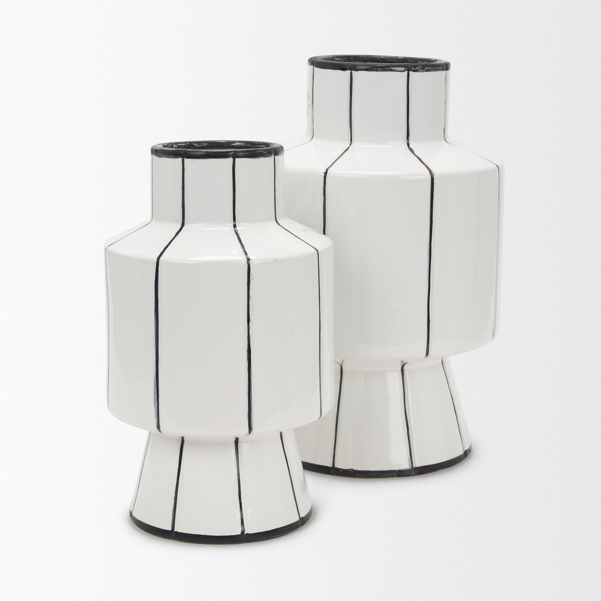 Dinah Small White w/ Black Stripes Ceramic Vase from Mercana - Luna Furniture