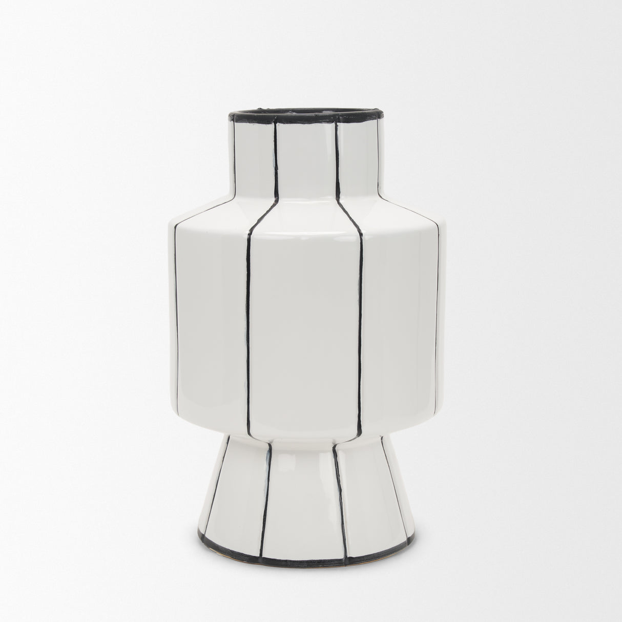 Dinah Large White w/ Black Stripes Ceramic Vase from Mercana - Luna Furniture
