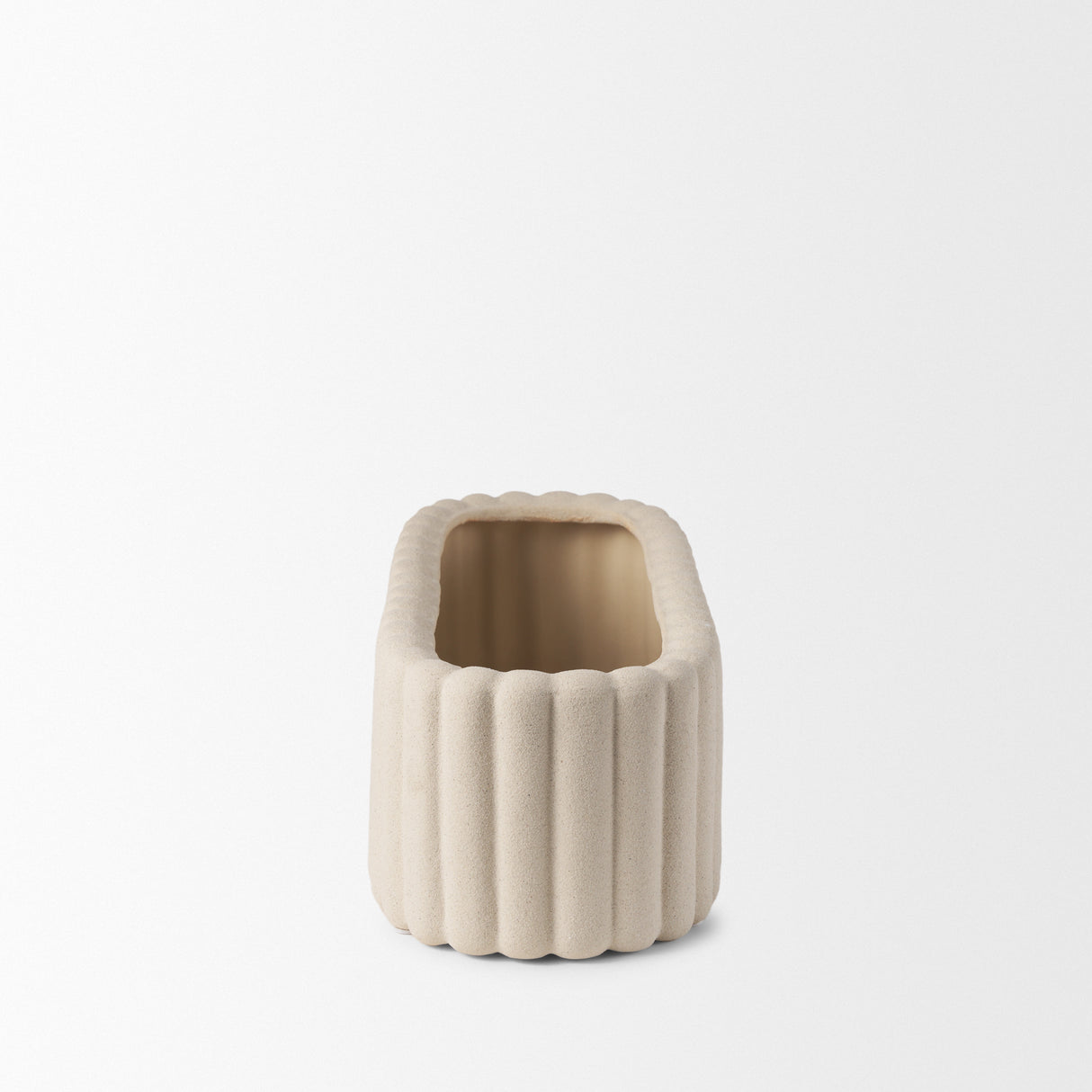 Mira Wide Textured Blush Beige Fluted Ceramic Vase from Mercana - Luna Furniture