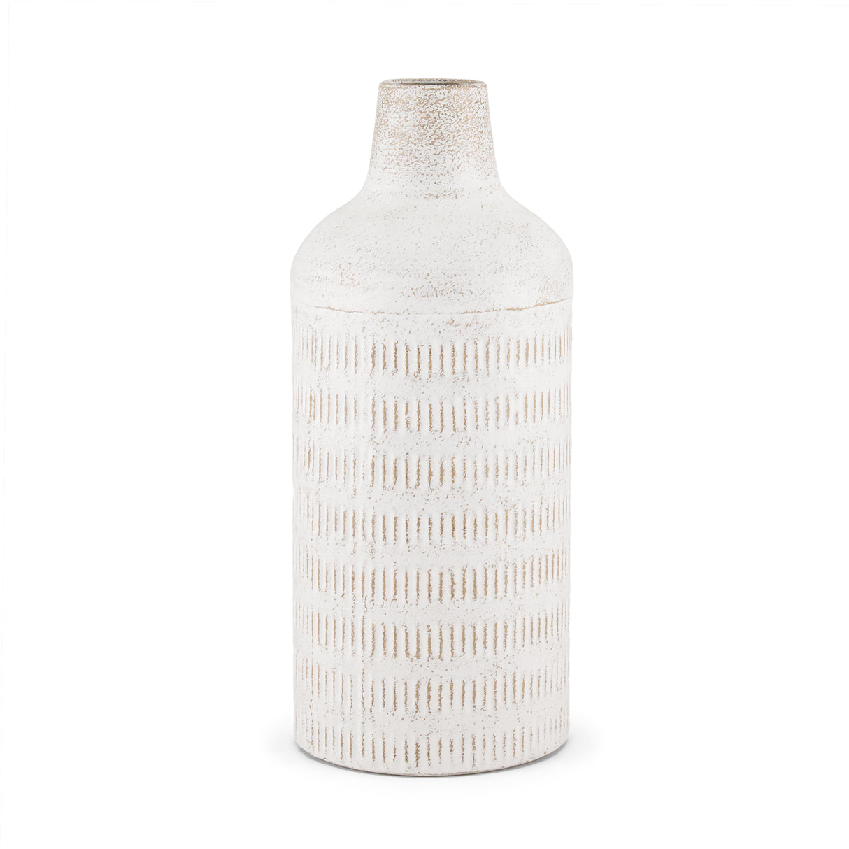 Tisha Large White W/ Terracotta Distressing Metal Vase from Mercana - Luna Furniture