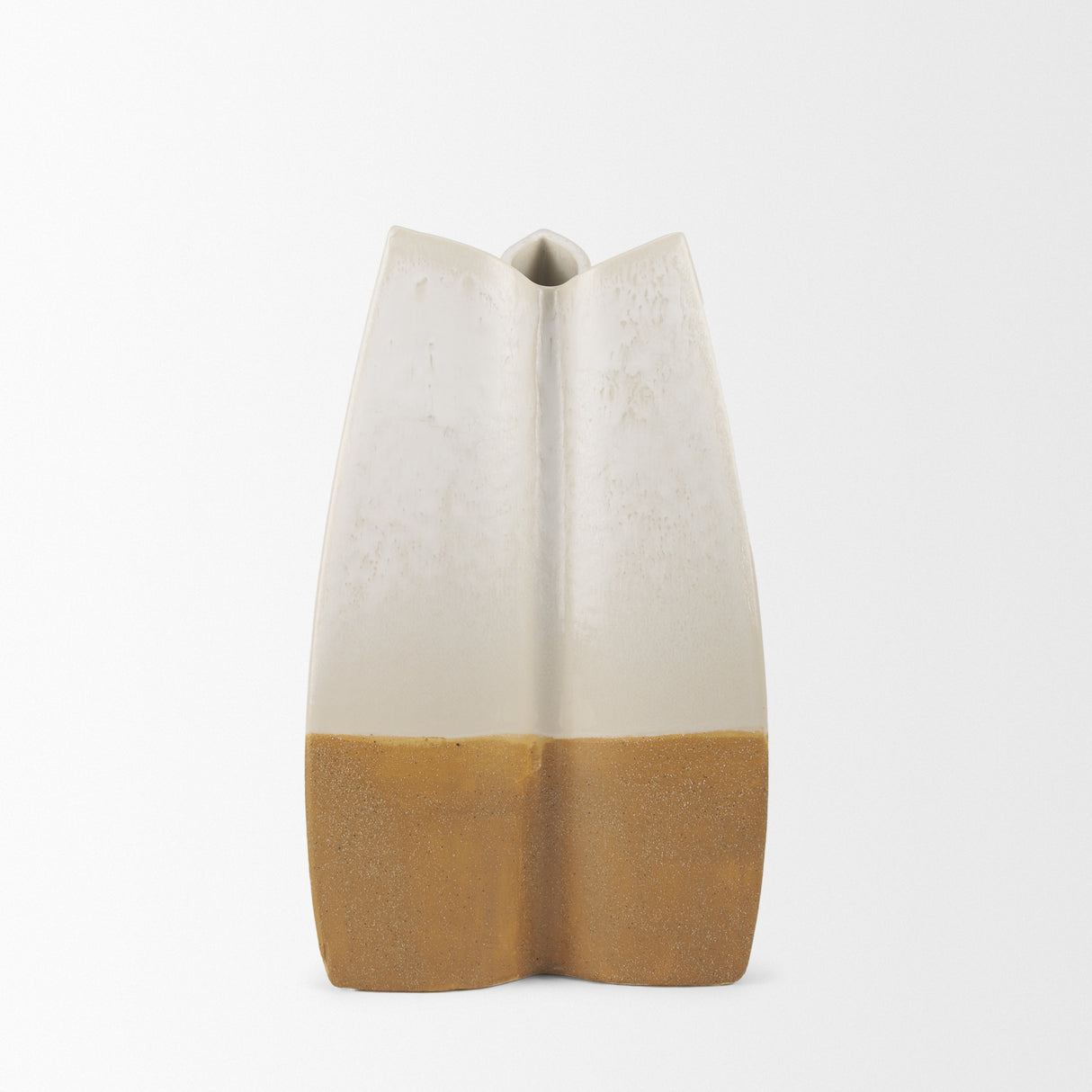 Vania Small Off White w/ Tan Textured Ceramic Vase from Mercana - Luna Furniture
