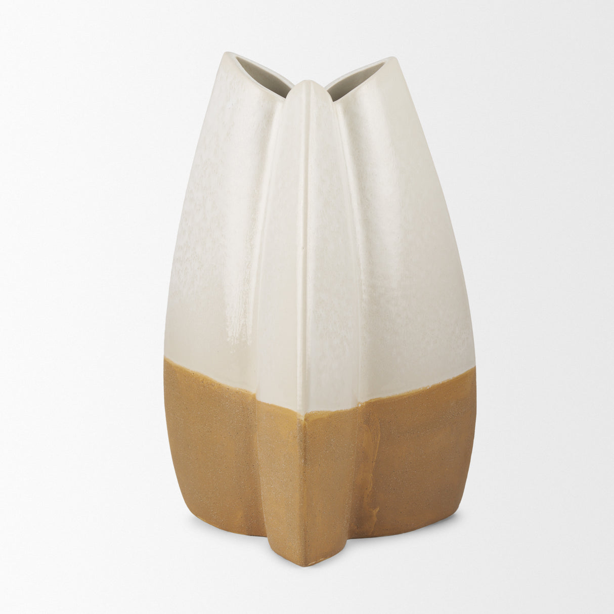 Vania Large Off White w/ Tan Textured Ceramic Vase from Mercana - Luna Furniture