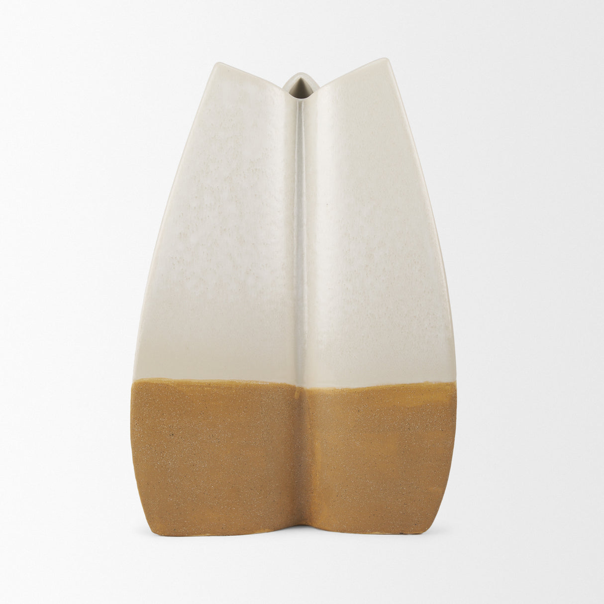 Vania Large Off White w/ Tan Textured Ceramic Vase from Mercana - Luna Furniture