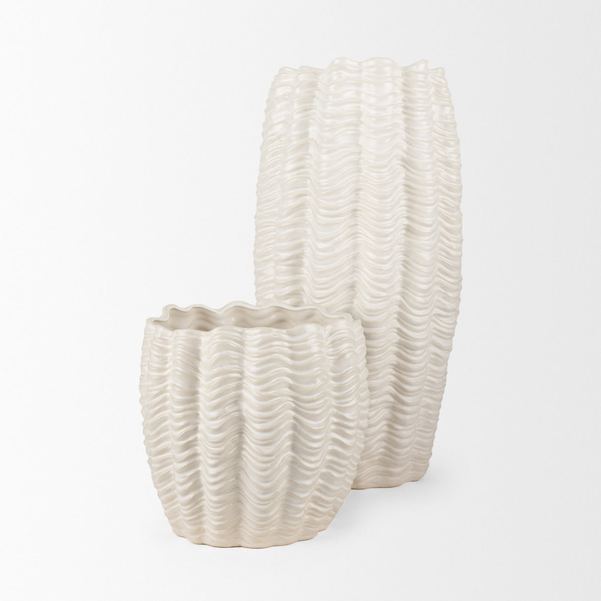 Velia Tall Seashell Sculptural Cream Glazed Ceramic Vase from Mercana - Luna Furniture