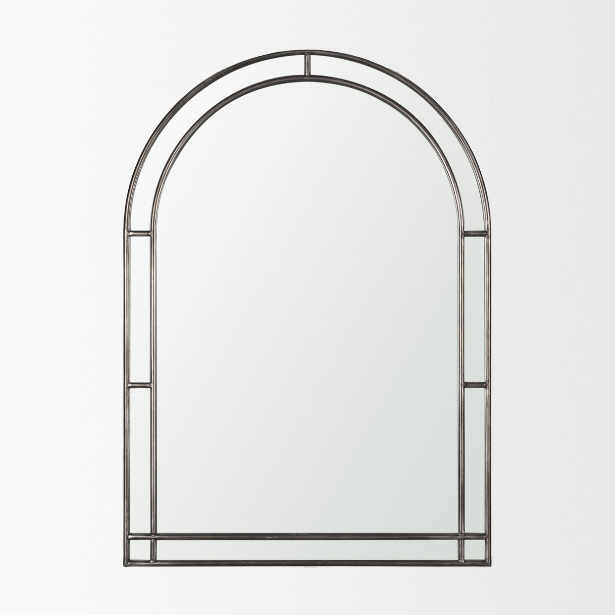 Tiffany Brushed Black Metal Double Frame Arched Mirror from Mercana - Luna Furniture