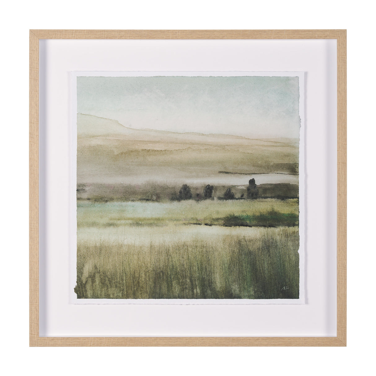 Rolling Fields II Hand Embellished Brown Framed Watercolor Art Print on Paper Mounted with Backing from Mercana - Luna Furniture