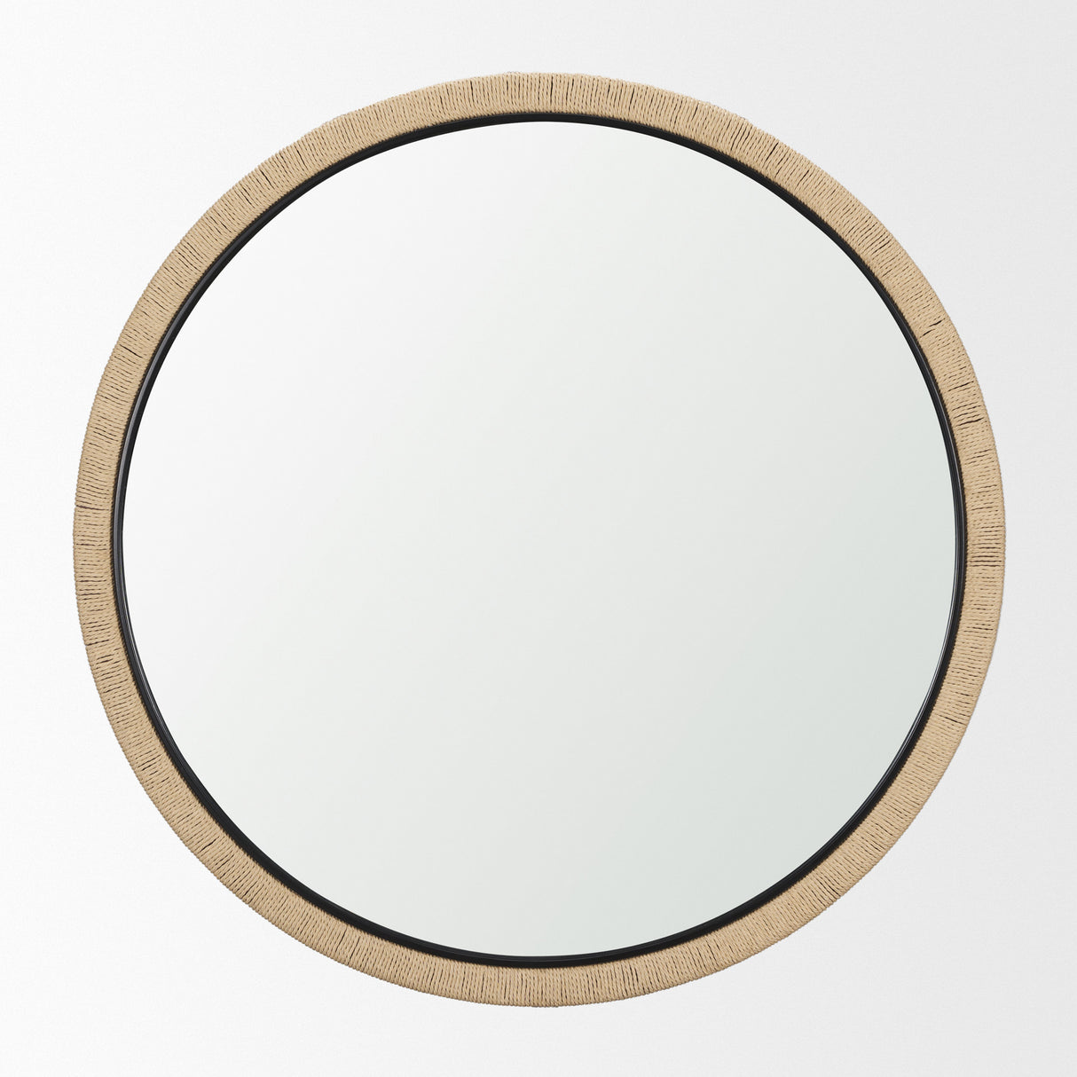 Vasie Black Wood w/ Jute Round Mirror from Mercana - Luna Furniture